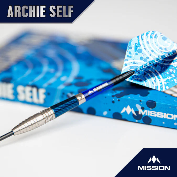 Mission Archie Self Darts - Stahlspitze - 90% Tungsten - Blau & Silber 22 gr
