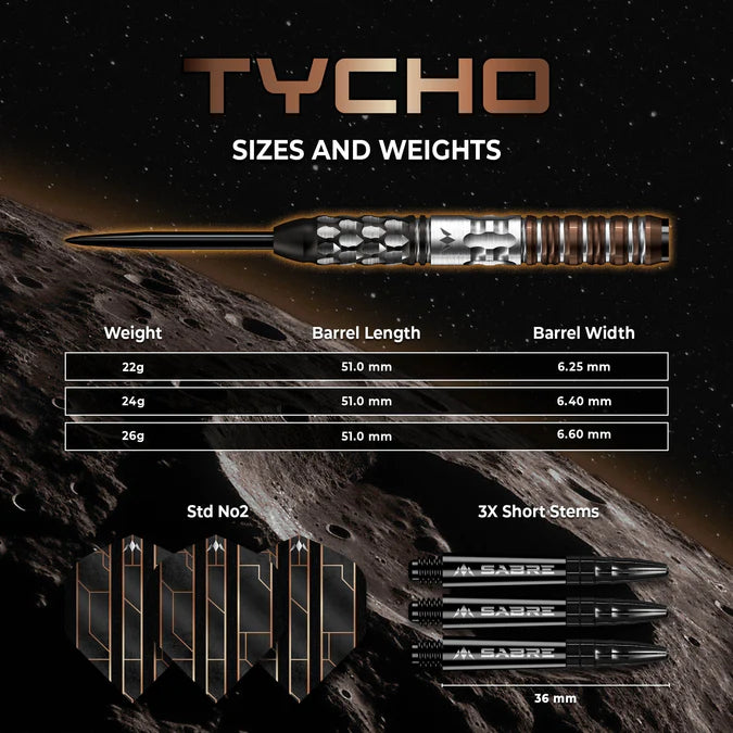 Mission Tycho Darts - Stahlspitze - 95% Tungsten - Schwarz & Bronze PVD