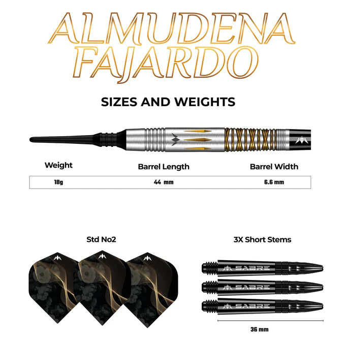 Mission Almudena Fajardo Ayuso Darts – Softdarts – 95 % Wolfram – Gold PVD gefrästes Silber