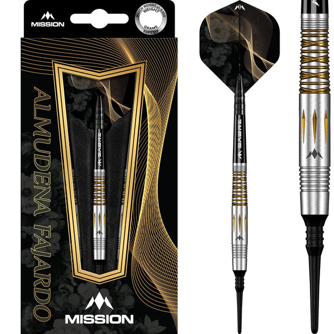 Mission Almudena Fajardo Ayuso Darts – Softdarts – 95 % Wolfram – Gold PVD gefrästes Silber