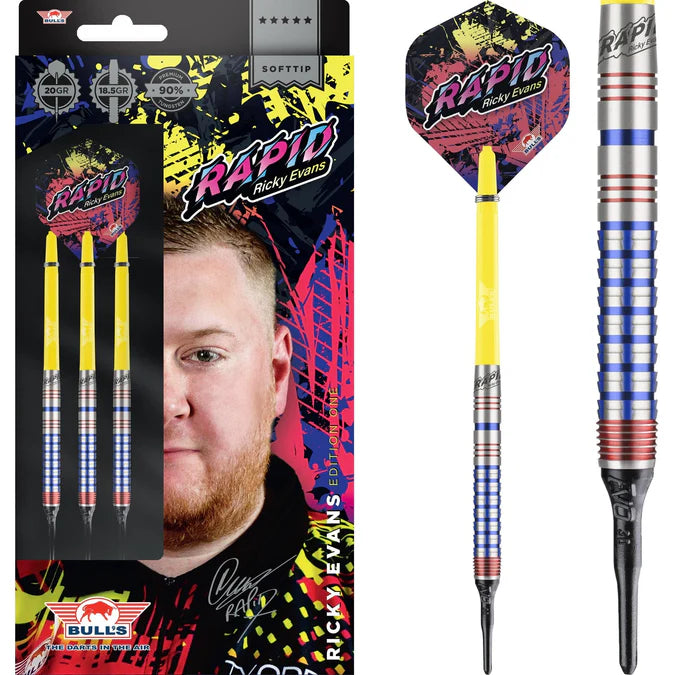 Bulls Ricky Evans Darts – Soft Tip – 90 % – Rapid – Rot & Blau