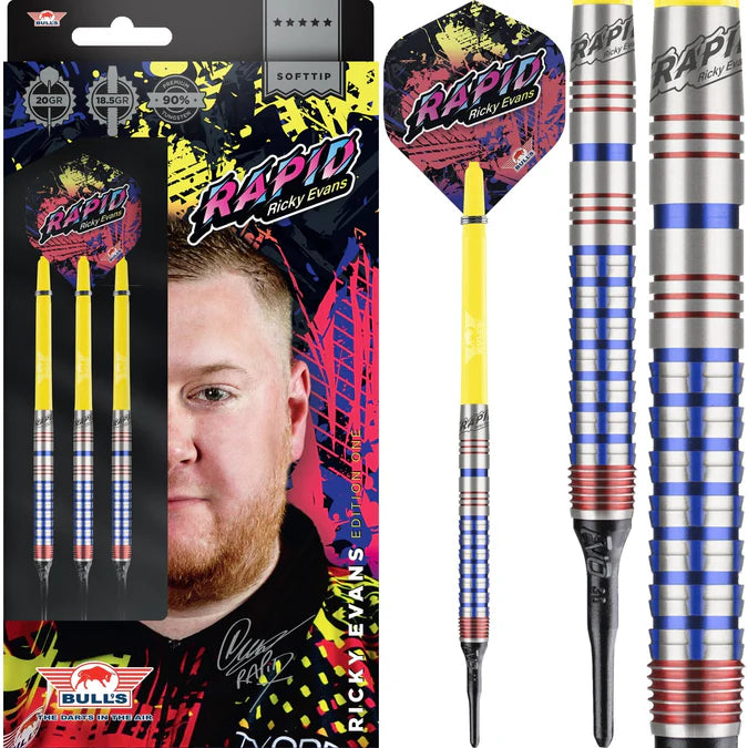 Bulls Ricky Evans Darts – Soft Tip – 90 % – Rapid – Rot & Blau