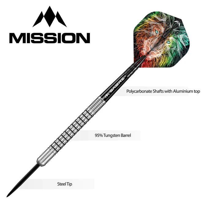Mission Dominik Grüllich Darts - Steel Tip - 95% Tungsten - Silber-Schwarze Ringe