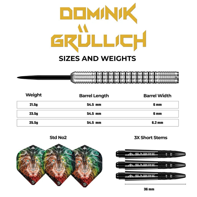 Mission Dominik Grüllich Darts - Steel Tip - 95% Tungsten - Silber-Schwarze Ringe