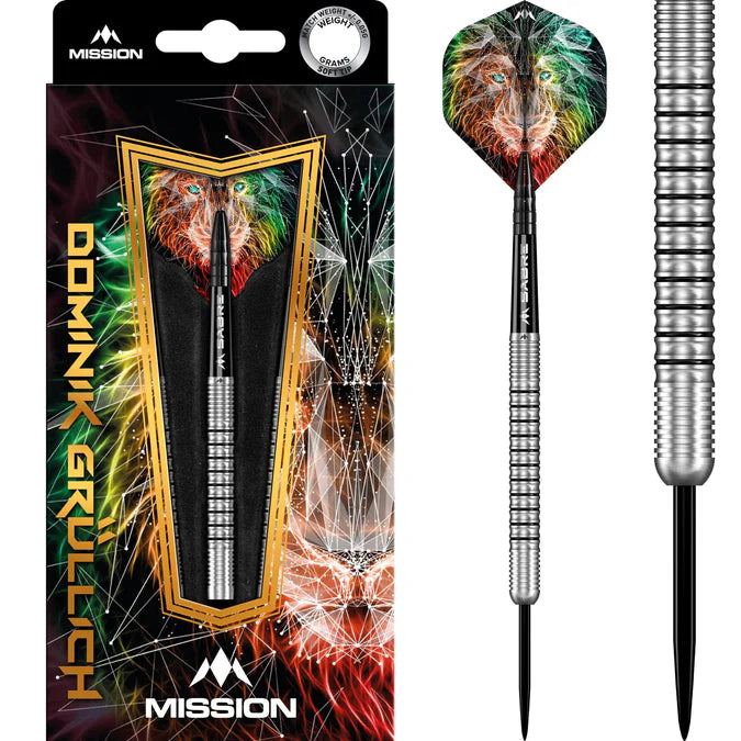 Mission Dominik Grüllich Darts - Steel Tip - 95% Tungsten - Silber-Schwarze Ringe
