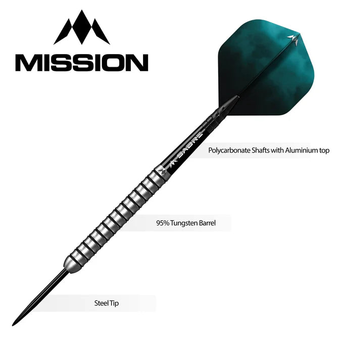 Mission Lewis Gurney Darts – Stahlspitze – 95 % Wolfram – Silber-Schwarze Ringe