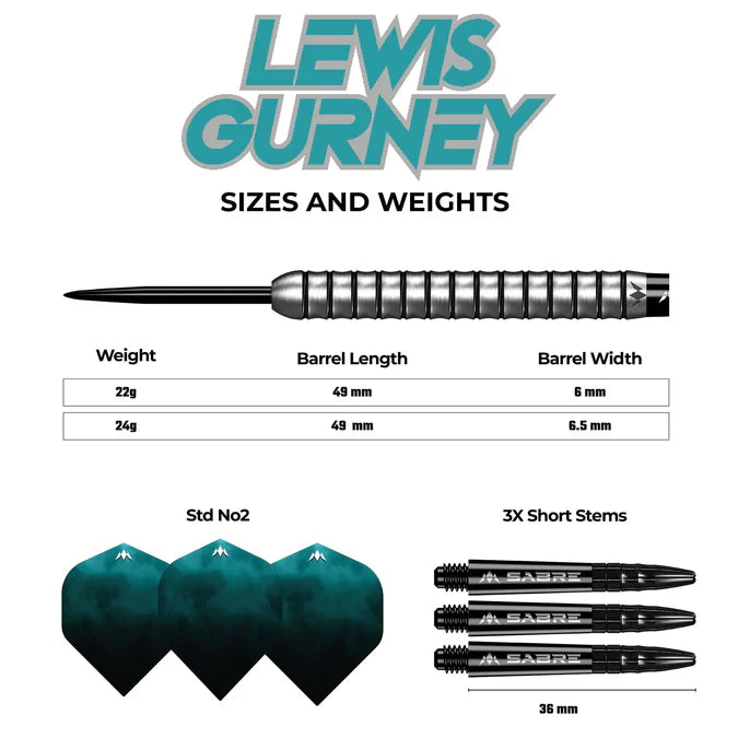Mission Lewis Gurney Darts – Stahlspitze – 95 % Wolfram – Silber-Schwarze Ringe