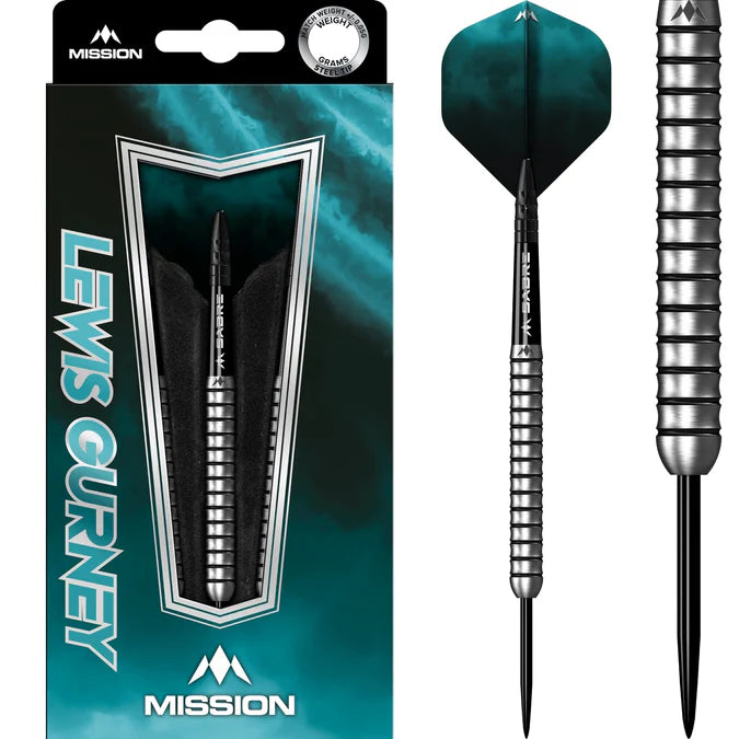 Mission Lewis Gurney Darts – Stahlspitze – 95 % Wolfram – Silber-Schwarze Ringe