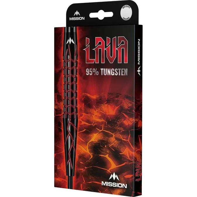 Mission Lava Darts – Stahlspitze – 95 % Wolfram – Schwarz & Rot Electro