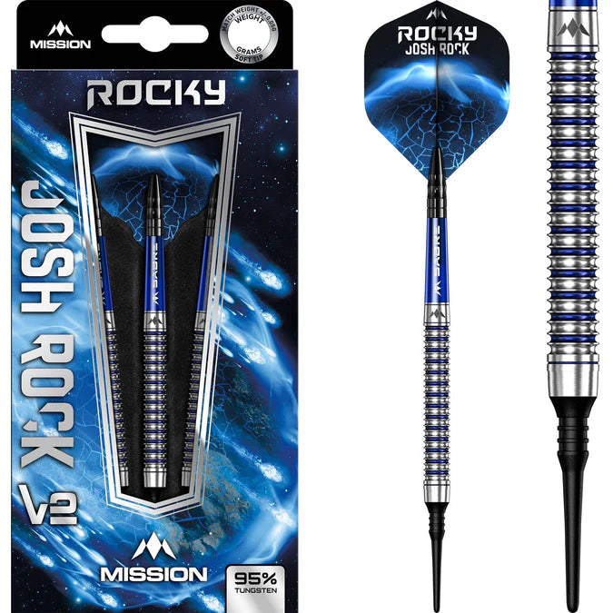 Mission Josh Rock Darts v2 – Weiche Spitze – 95 % – Rocky – Silber & Blau PVD