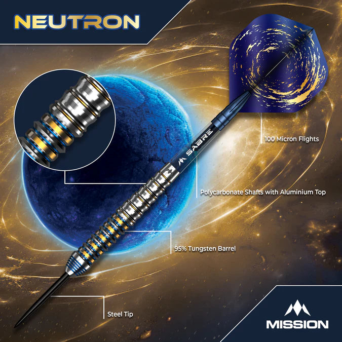Mission Neutron Darts - Stahlspitze - 95% Tungsten - Blau & Gold PVD