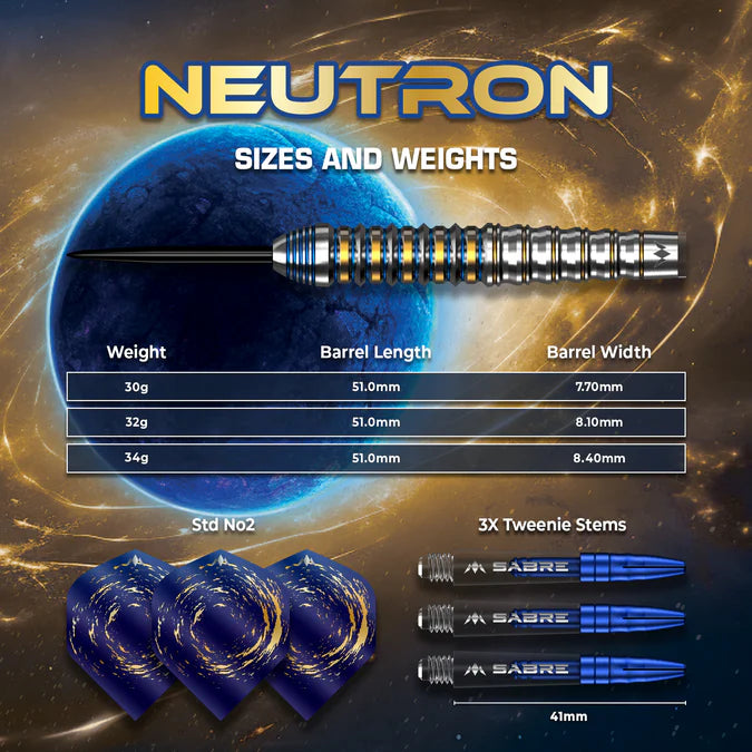 Mission Neutron Darts - Stahlspitze - 95% Tungsten - Blau & Gold PVD