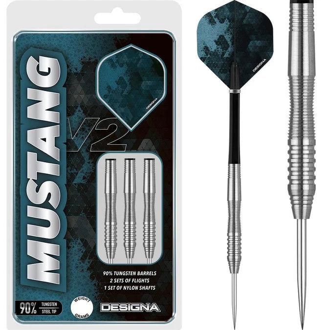 Designa Mustang V2 Darts – Stahlspitze – Jakobsmuschel – Silber - 23 gr