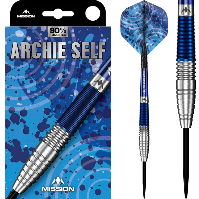 Mission Archie Self Darts - Stahlspitze - 90% Tungsten - Blau & Silber 22 gr