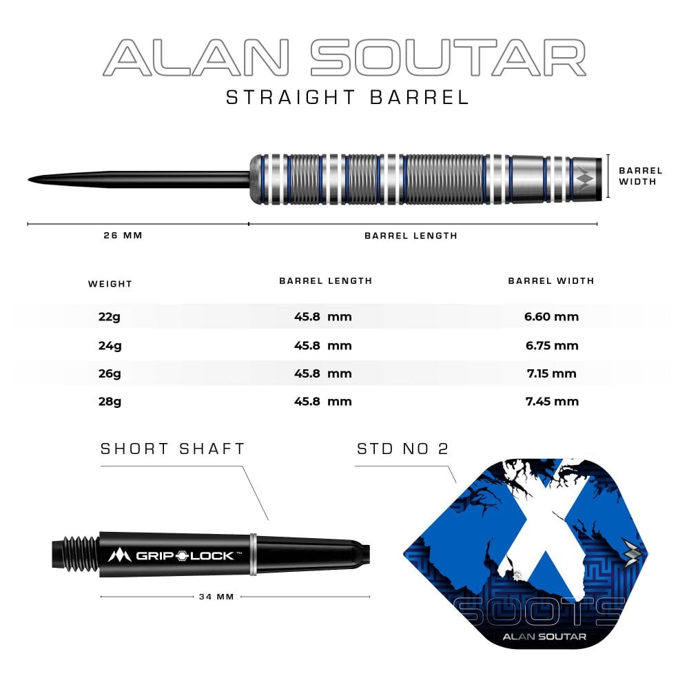 Mission Alan Soutar Darts Steel Tip Tungsten Darts - 90% Tungsten - 22 gr