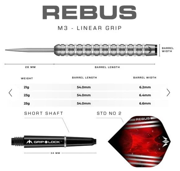 Mission Rebus Steeldarts 90% Tungsten 23 24 25 26 gr Darts